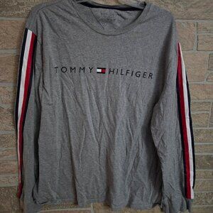 Tommy Hilfiger gray long sleeve ribbon sleeve logo front shirt XL